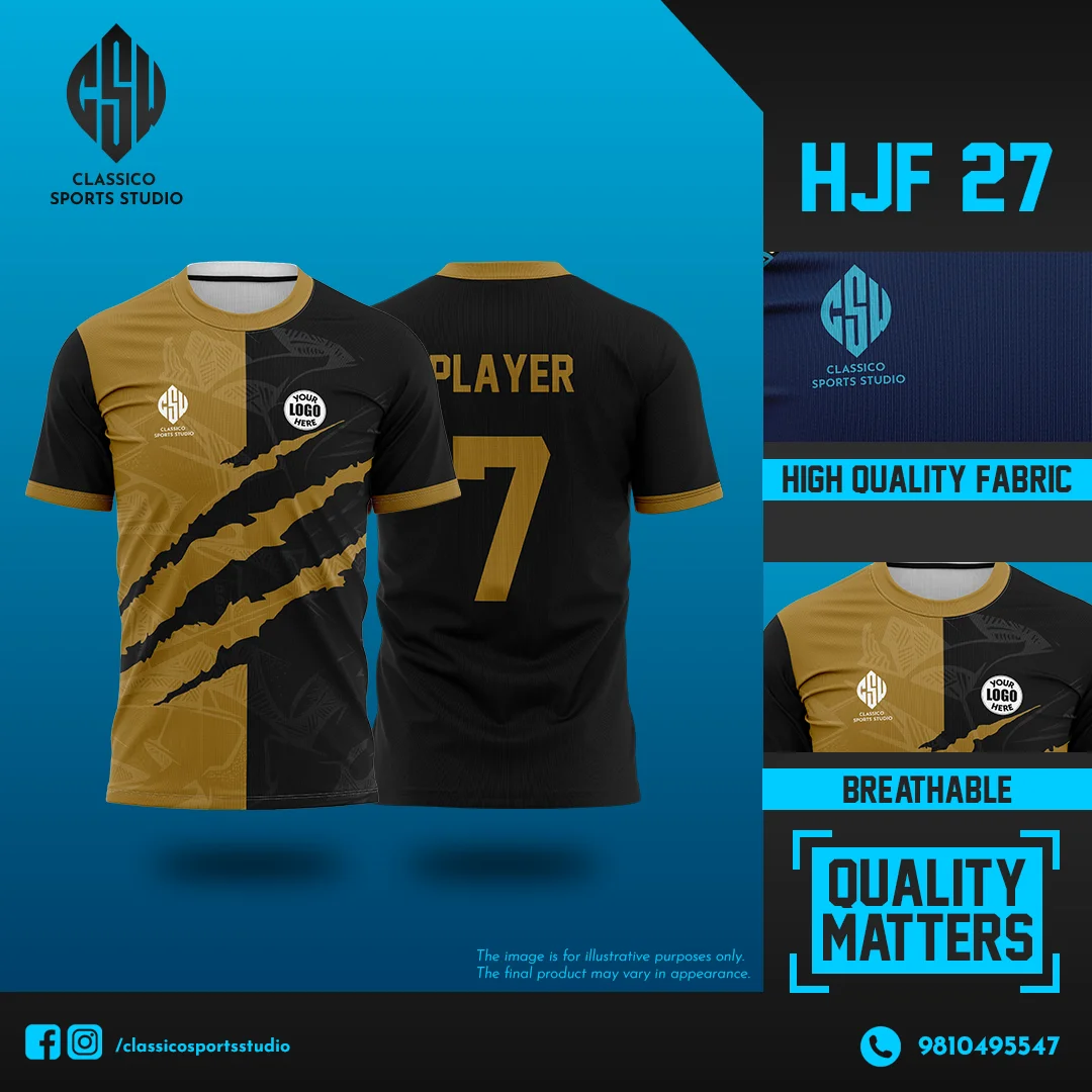 HJF 27 Custom Football Jersey  Black & Gold Power | Classico Nepal