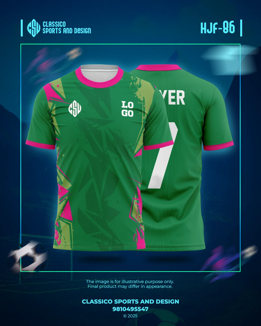 HJF 86 Custom Football Jersey Green & Pink Fusion | Classico Sportswear Nepal