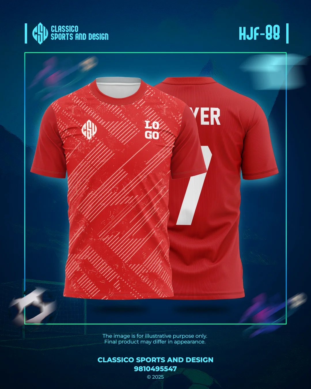 HJF 88 Custom Football Jersey  Red Velocity Edition | Classico Sportswear Nepal