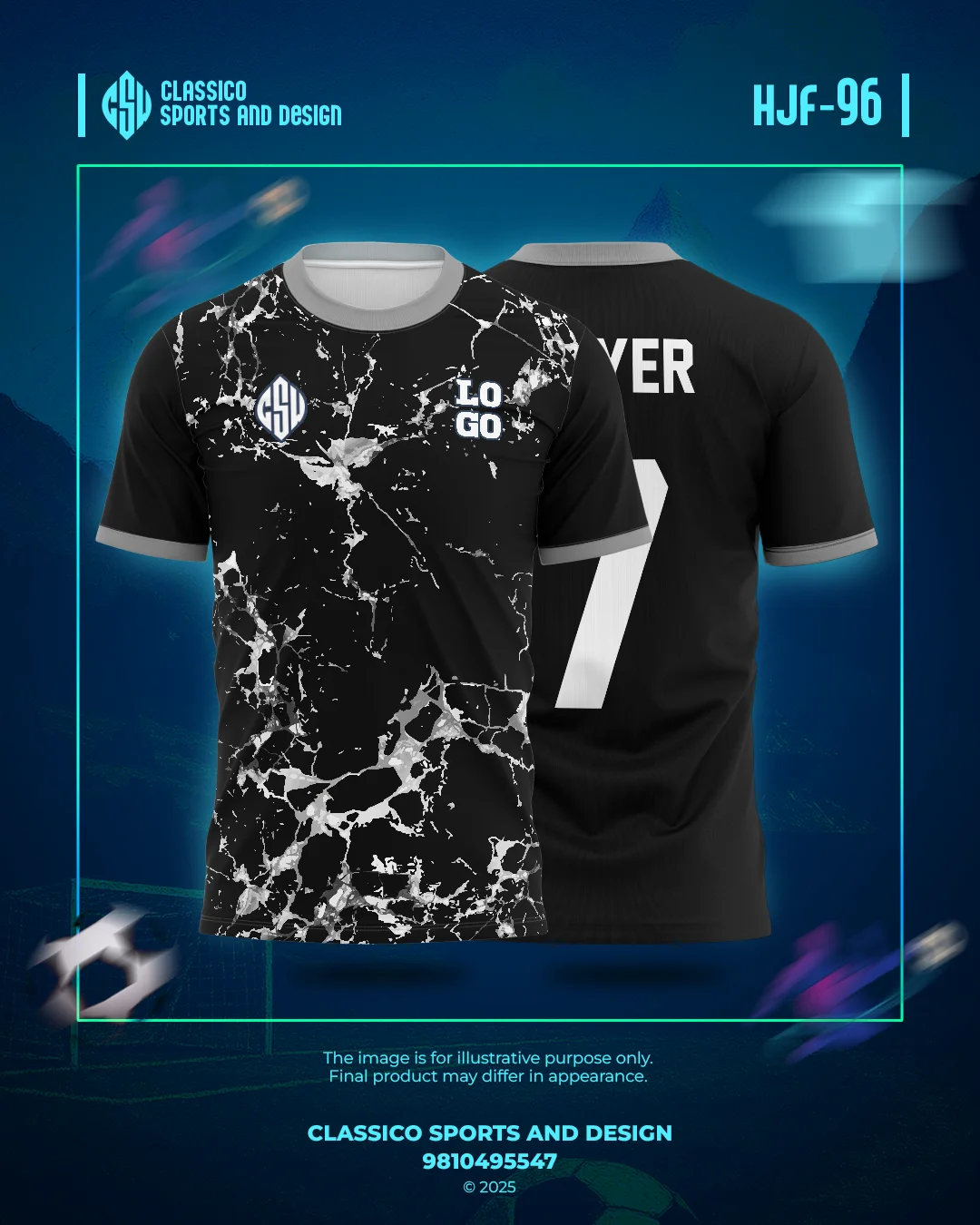 HJF 96 Custom Football Jersey  Black Marble Edition | Classico Sportswear Nepal