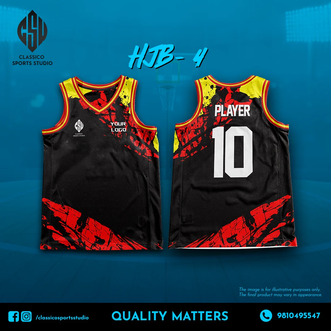 HJB-4 Custom Basketball Jersey  Bold Black-Red Style | Classico Sports Studio Nepal